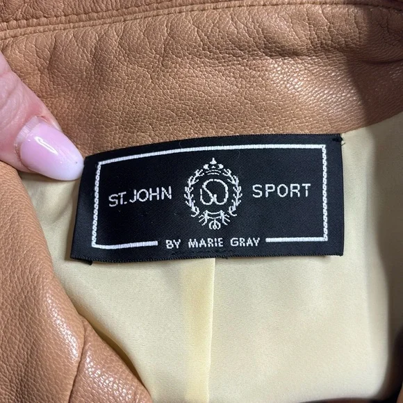 Vintage St. John Sport By Marie Gray 100% Leather Jacket Camel Brown - Picture 7 of 7
